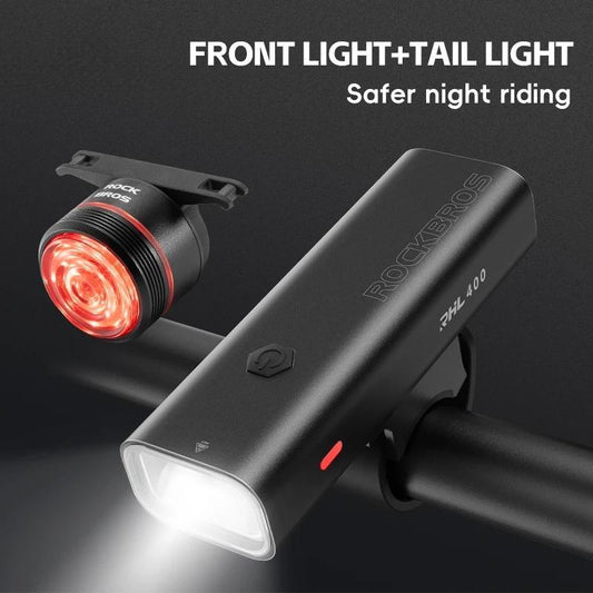 Bike Light Set Waterproof 200LM/400LM Bicycle Headlight + Smart Rear Light