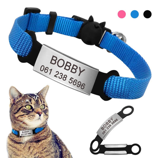 Quick Release Cat Collar Custom Nylon Puppy Kitten ID Tag Nameplate Collars