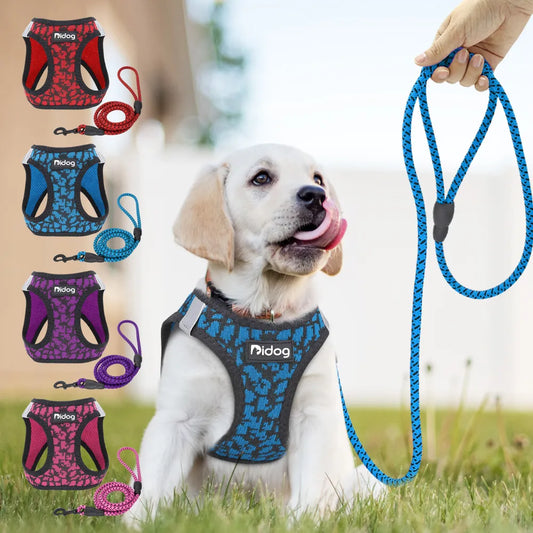 Soft Mesh Dog Harness Vest Reflective Pet Puppy Walking Training Harness Leash Set