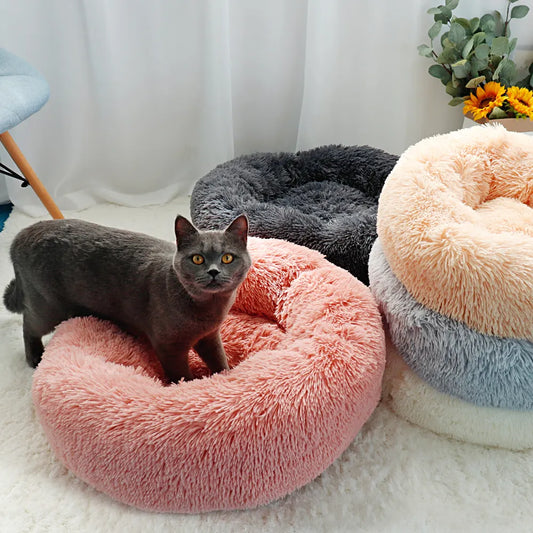 Long Plush Cat Bed House Soft Round Cat Bed Winter Pet Dog Cushion Mats For Small Dogs Cats