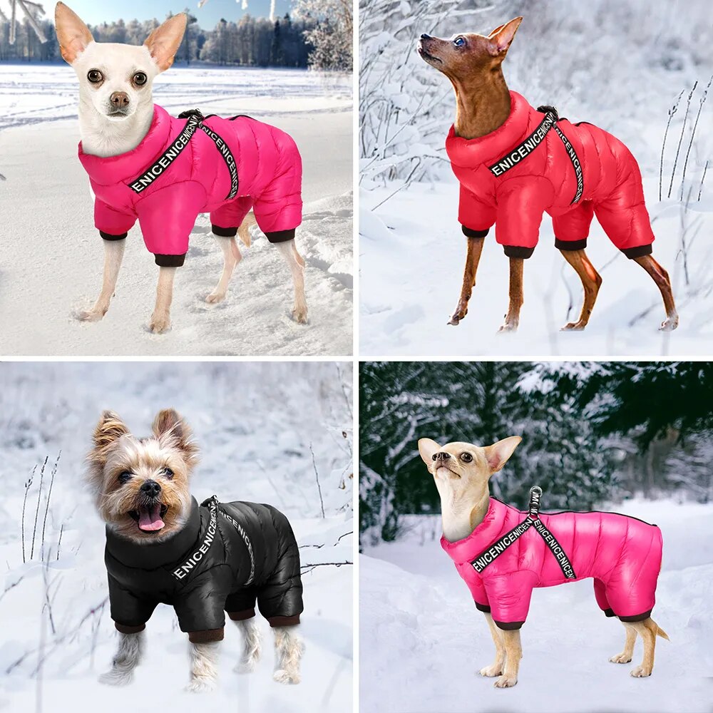 Winter Dog Clothes Super Warm Pet Dog Jacket Coat With Harness Waterproof Puppy Clothing