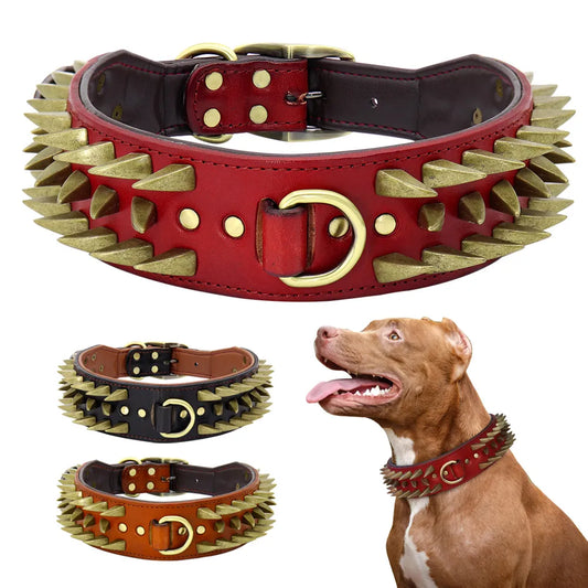 Cool Spiked Studded Leather Dog Collar Strong Big Dog Collars For Medium Large Dogs