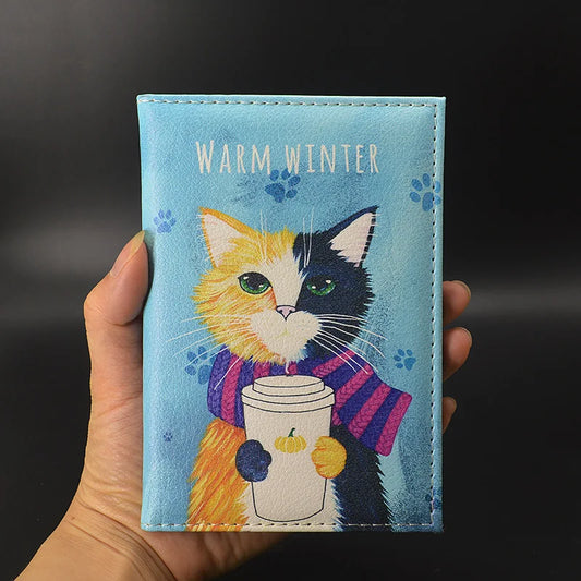 Cute Cat Passport Cover Travel Wallet Pu Leather Case