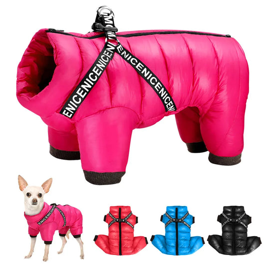 Winter Dog Clothes Super Warm Pet Dog Jacket Coat With Harness Waterproof Puppy Clothing
