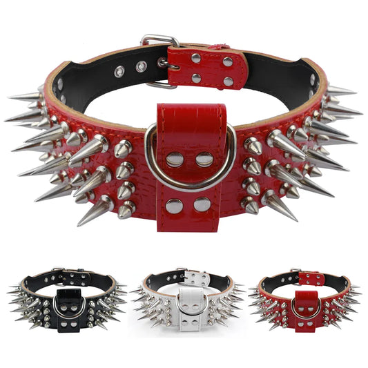 2inch Wide Cool Sharp Spiked Studded Leather Dog Collars