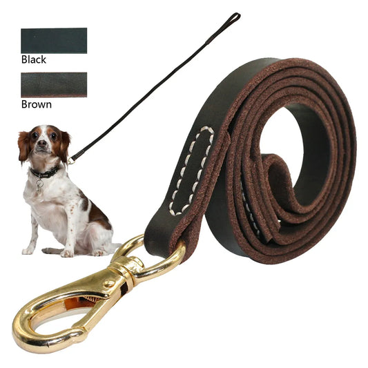 Heavy Duty Handmade Leather Dog Leash Lead Dark Brown Black With Gold Hook Best