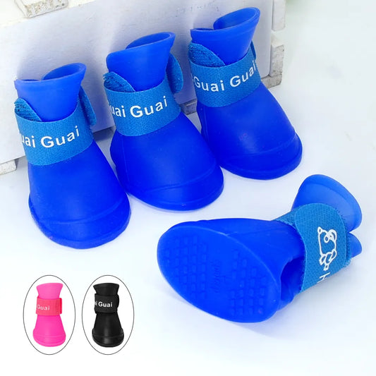 4pcs Waterproof Pet Dog Shoes Summer Anti-slip Rubber Rain Boots