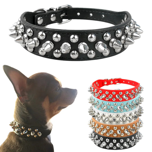 Cool Spiked Rivet Studded PU Leather Dog Pet Collars