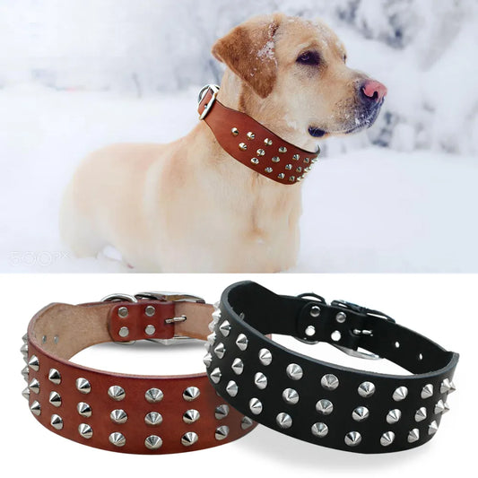 Cool Rivets Studded Best Genuine Leather Pet Dog Collars