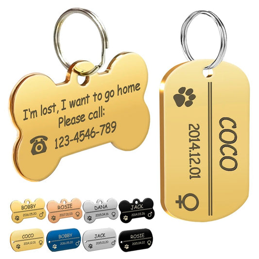Stainless Steel Pet Id Tags Personalized Customized Dog Cat Tag Small Collar