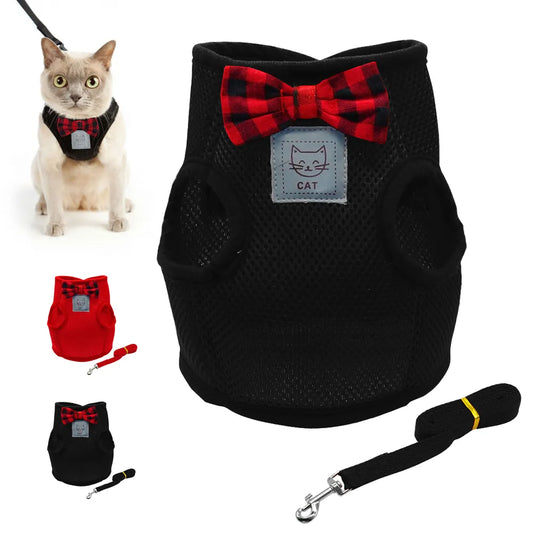 Cute Small Cat Puppy Harness Leash Set Bowknot Soft Mesh Dog Harness Pet