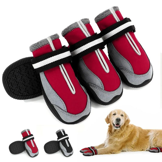 4pcs/set Warm Dog Shoes Waterproof Anti-Slip Rain Snow Boots