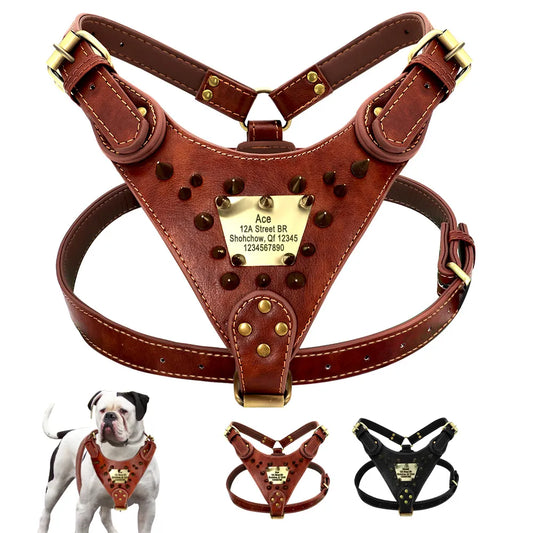 Personalized Leather Pet Dog Harness Custom Durable Dog Vest Harnesses
