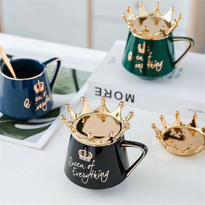 Queen of Everything Mug with Crown Lid Spoon Ceramic Coffee Cup Gift