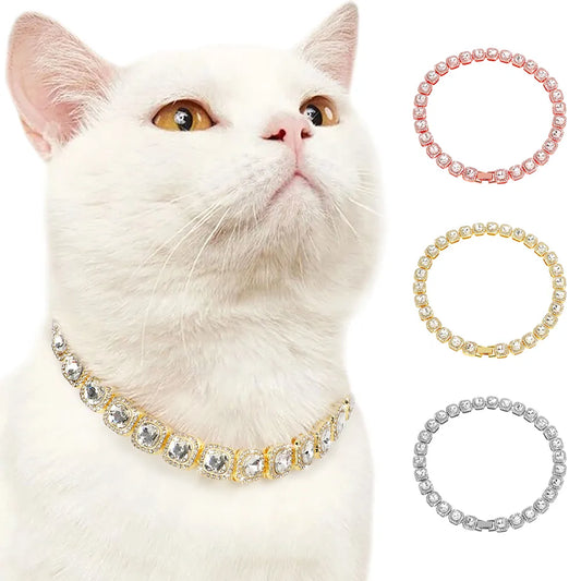 Bling Rhinestone Cat Necklace Adjustable Dog Cat Collar Bling Cats Pupply Choke Collars
