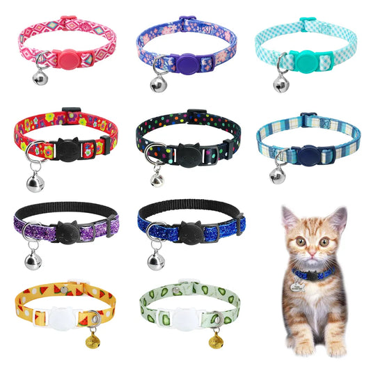 Cute Fruit Print Cat Collar With Bell Quick Release Safety Pet Cat Collars
