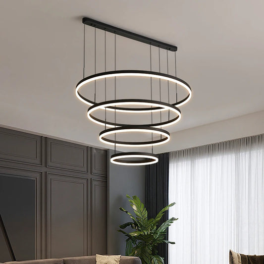 Dimming Round Black LED Modern Pendant Lights Living Dining Room