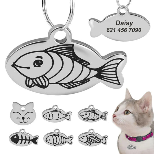 Personalized Cat Kitten ID Tag Custom Anti-lost Pendant Metal Keyring Cats Collar Tags