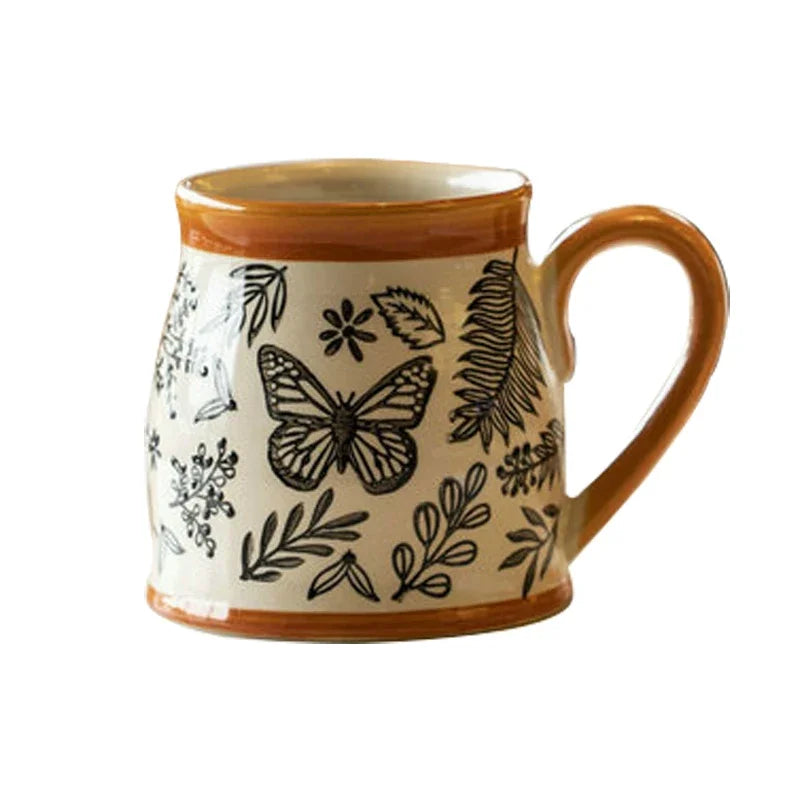 570ml Light Luxury Butterfly Pattern Large Capacity Ceramic Coffee Mug