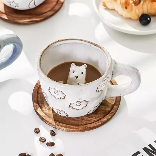 Funny Mug with Animal Inside Dog Figurine Coffee Cup 3D Cat
