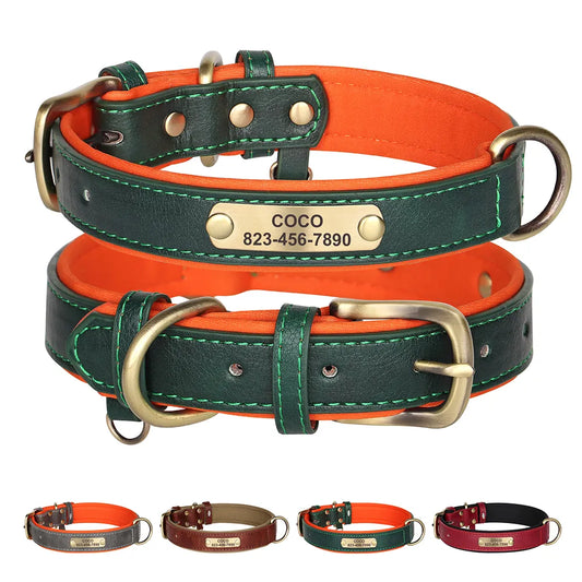 Personalized Dog Collar Leash Custom PU Leather Dog Tag Collars Free Engraved