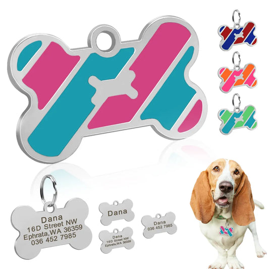 Custom Dog Cat Tag Accessories Pet Puppy Bone ID Tag Engraved