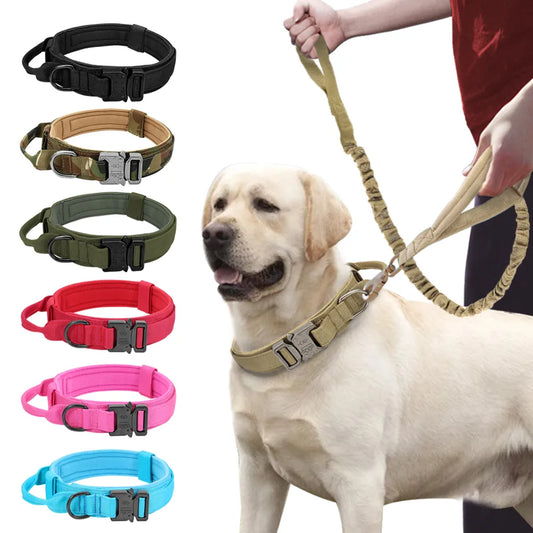 Durable Military Tactical Dog Collar Bungee Leash Set Pet Nylon Walking Training Collar