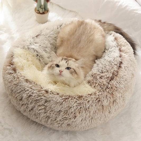 2 In 1 Cat Bed Nest Winter Warm Pet Beds Soft Plush Kitten House Round Cat Cushion Bed
