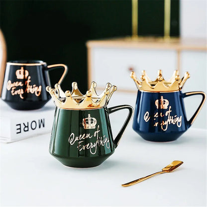 Queen of Everything Mug with Crown Lid Spoon Ceramic Coffee Cup Gift