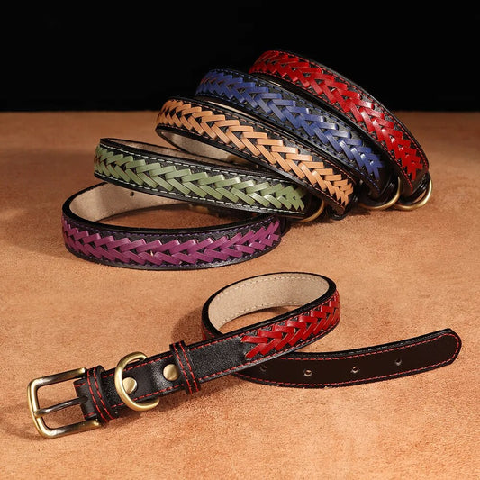 High Quality Leather Dog Collar Braided Durable Pet Collars