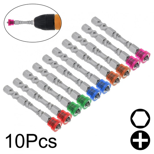 10pcs Drywall Screwdriver Bits Strong Magnetic PH2 Phillips Cross Head 1/4 Inch Hex Shank