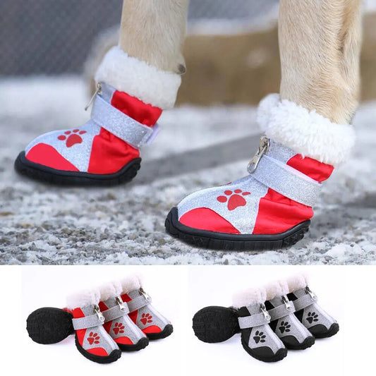 4pcs Pet Dog Shoes Waterproof Reflective Dog Boots Outdoor Snow Rain Shoes