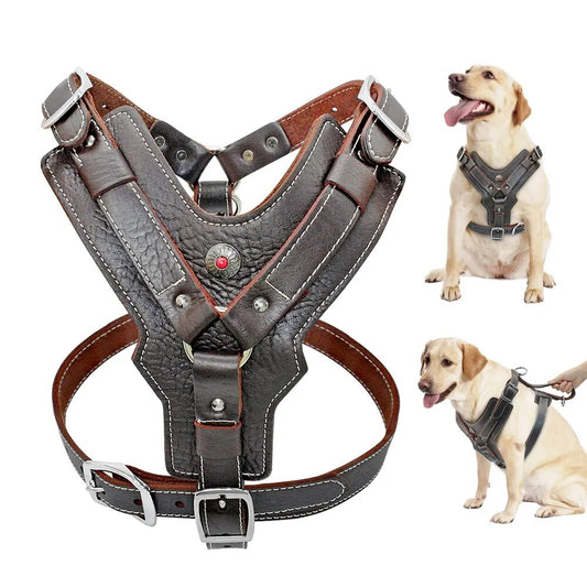Large Dogs Harness Durable Genuine Leather Dog Vest Harnesses