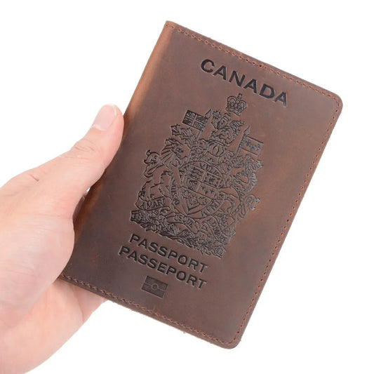 Genuine Leather Canada Passport Cover For Canadians Credit Card