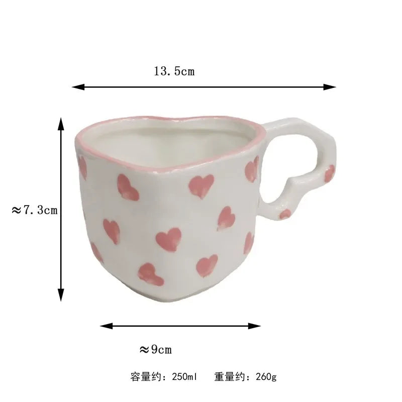 Pink Tiny Hearts Cute Lovely Tea Mug Cup Breakfast Milk Juice Coffee Ceramics Drinking Cup