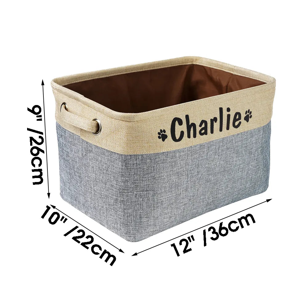 Personalized Pet Dog Toy Storage Basket Dog Canvas Bag Foldable Pet Toys Linen Storage Box
