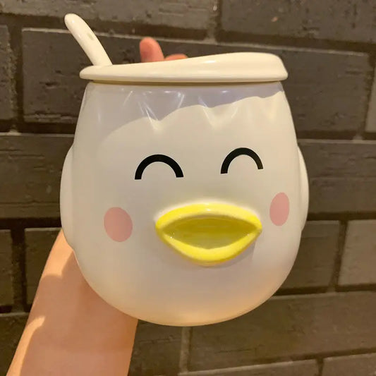 Cute Cartoon Chick/duck Mug With Lid Spoon And Cover Lovely Girl Milk Breakfast Cup