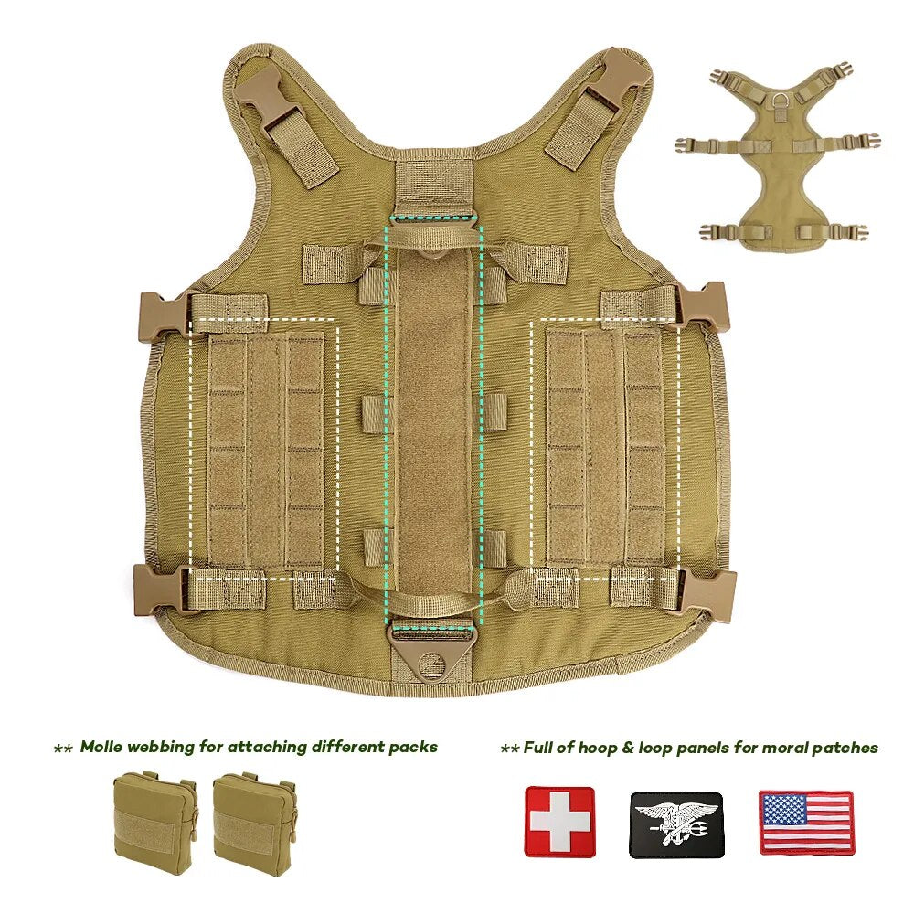 Dog Tactical Harness Molle Vest Adjustable Military Pet Training Harness