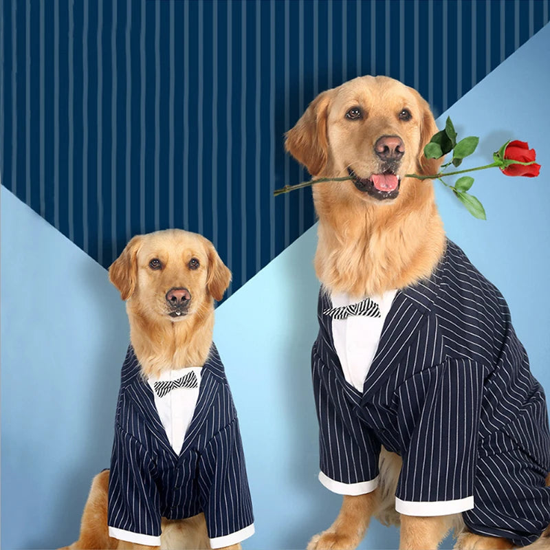 Large Dog Clothes Stripes Big Dog Coat Bowknot Tuxedo Jacket Wedding Suit