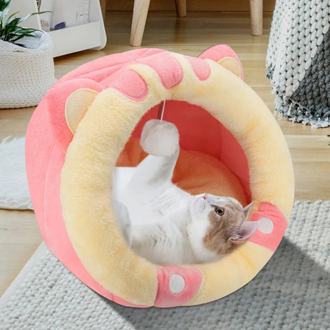 Sweet Cat Bed Warm Pet Kitten Sleeping House Soft Cat Lounger Cushion Mat Pet Sleep Tent Nest