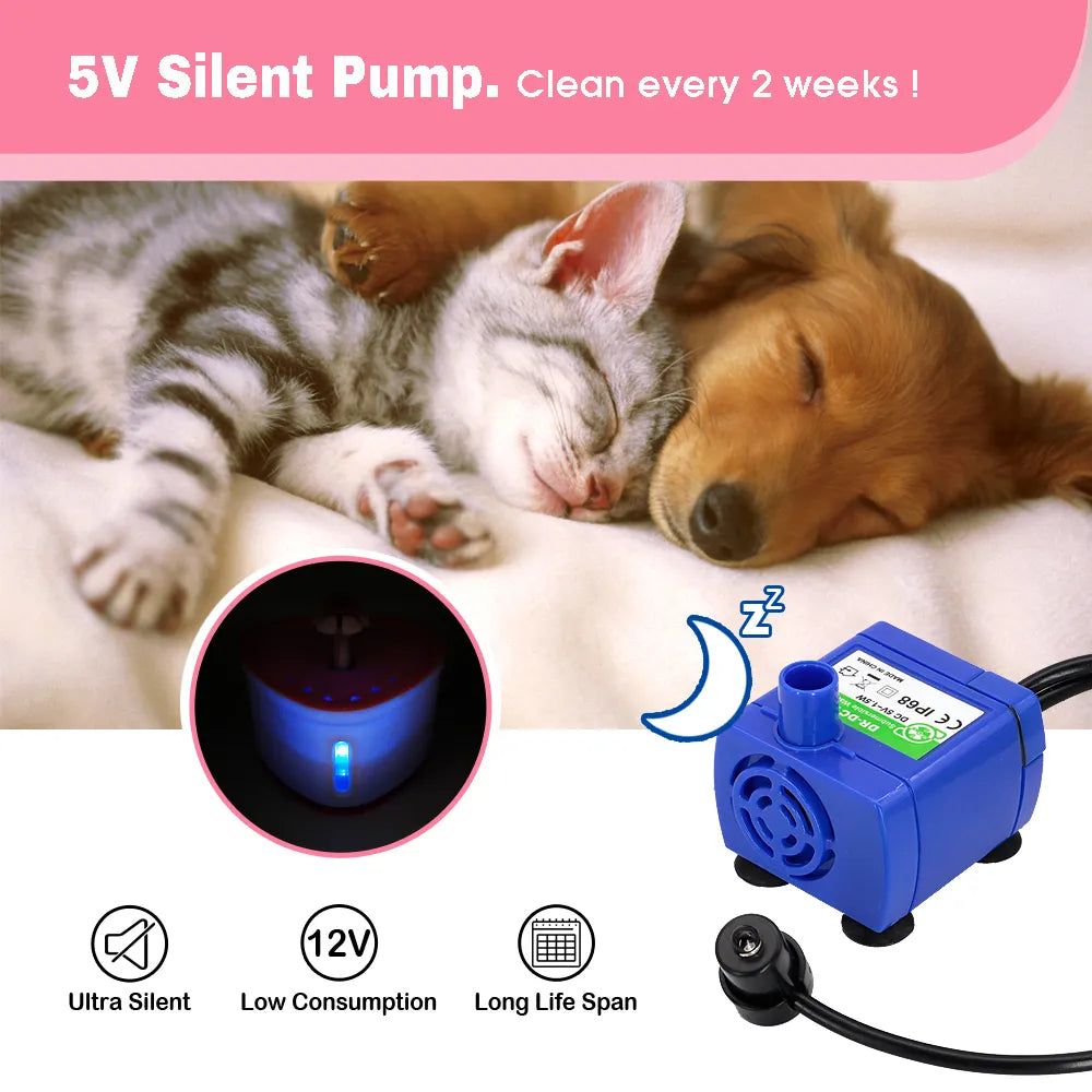 2L Automatic Cat Water Fountain LED Electric Pet Cat Drinking Feeder Bowl