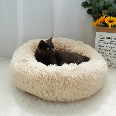 Fluffy Calming Dog Bed Long Plush Donut Pet Bed Hondenmand Round Orthopedic Lounger Sleeping Bag