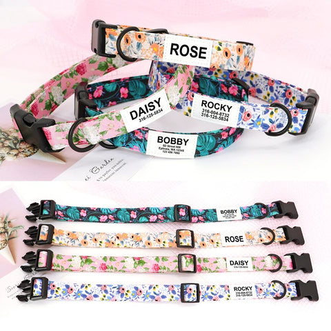 Customized Nylon Dog Collar Fashion Floral Printed Small Meiudm Dogs Puppy Collars