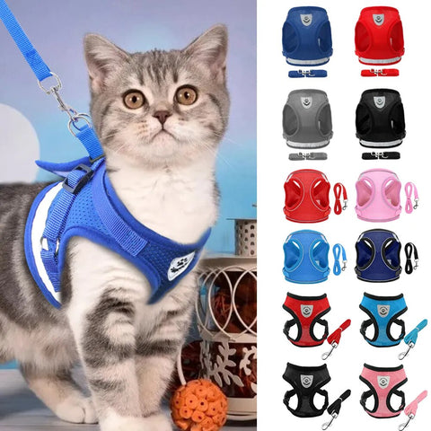 Breathable Mesh Small Cat Puppy Harness Leash Set Reflective Pet Kitten Chihuahua Harnesses