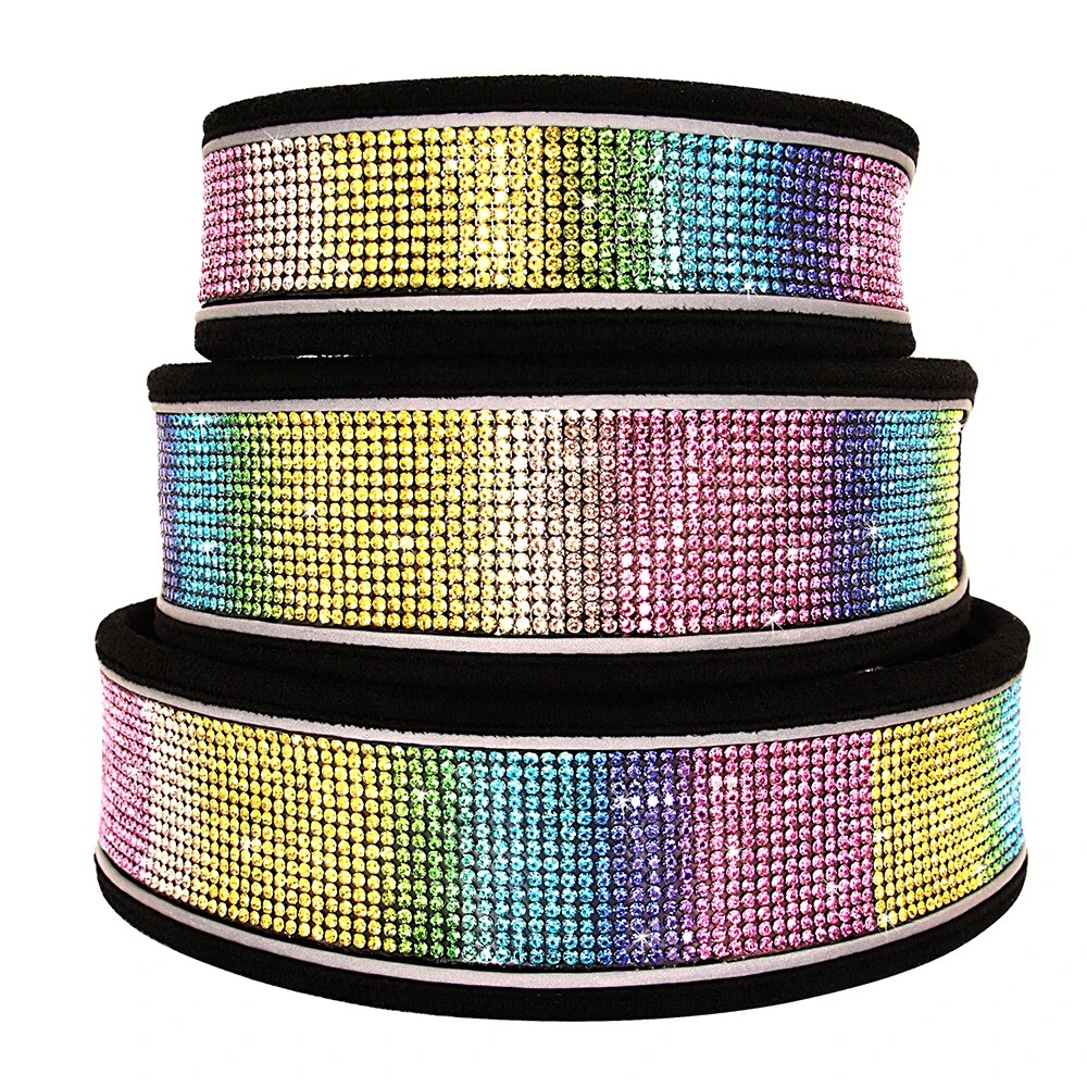 Bling Rhinestone Leather Dog Collars For Small Medium Large Dogs Adjustable Puppy Pet Collar