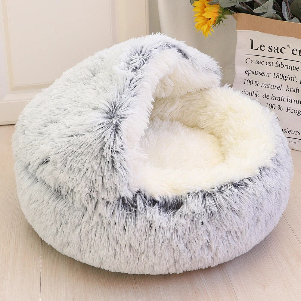 Hot Plush Pet Dog Cat Bed House Warm Round Cat Kitten Bed Semi-Enclosed Winter Cat Nest Kennel