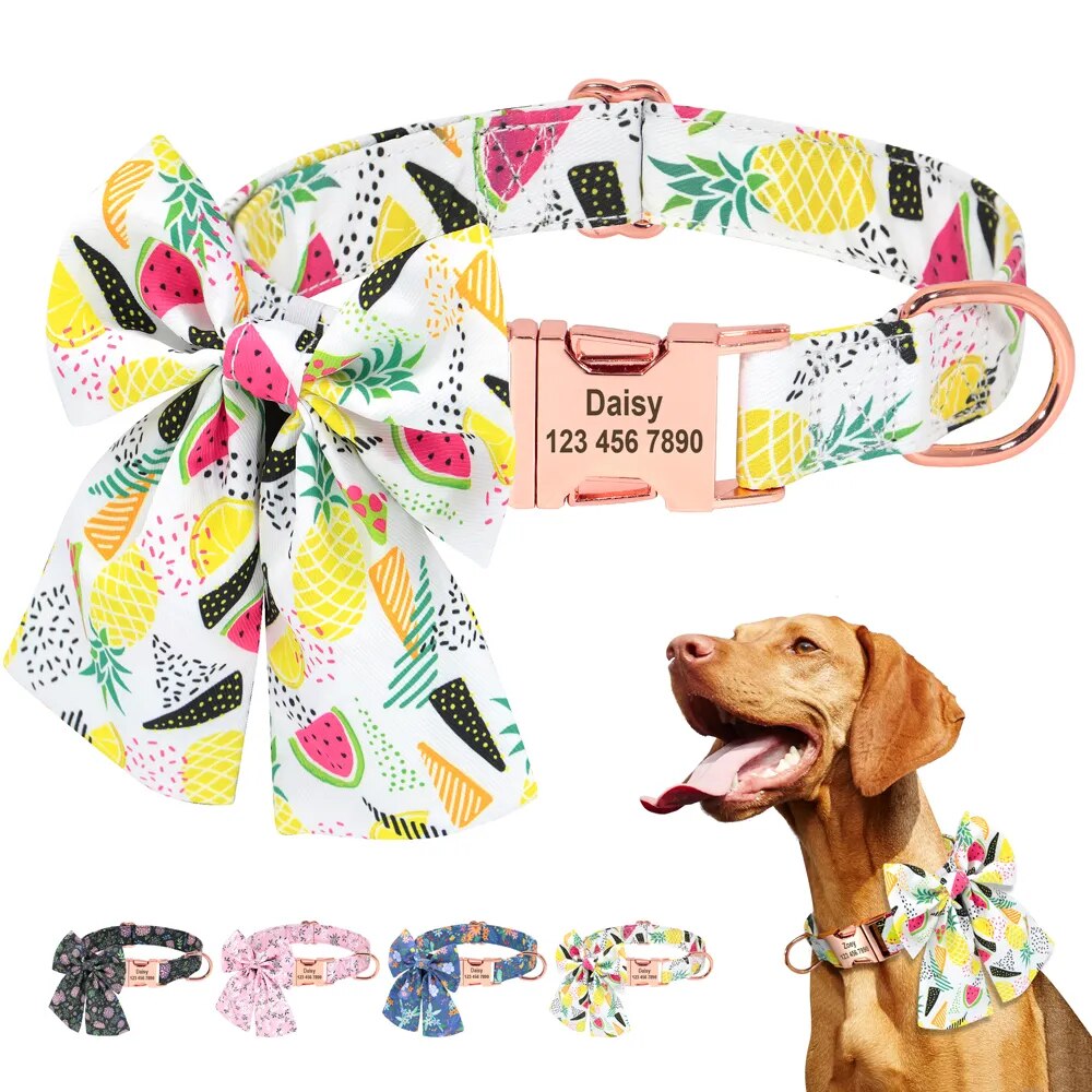 Personalized Puppy Dog Cat Collar Custom Printed Bowknot Pet Accessories Collar
