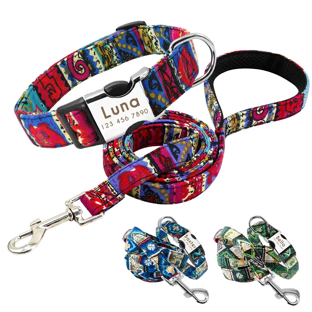 Custom Dog Collar Leash Set Personalized Pet Dog Tag Collar Engraved Nameplate ID Tags Collars
