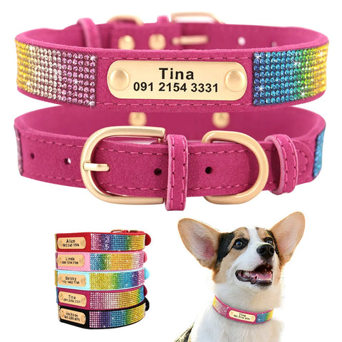 Personalized Dog Collar Bling Rhinestone Pet Collars Custom Crystal Dogs Cats Necklace