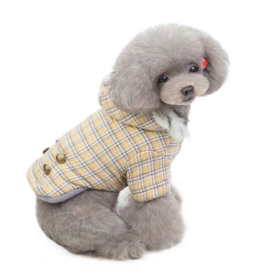 Warm Pets Dog Clothes Cotton Russia Winter Thicken Coat Costumes England Grid Hoodies Clothes
